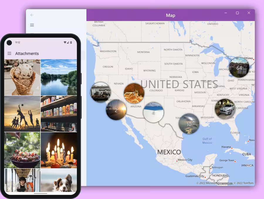 Diarium gallery and map view for photo journal memories